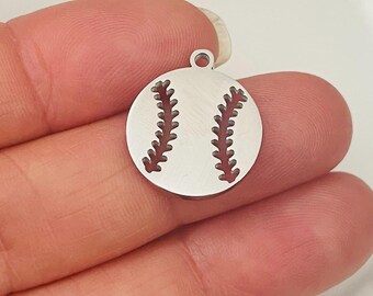 Stainless steel Baseball charm-mirrored finish on both sides-Measure 17mm-comes with jump ring