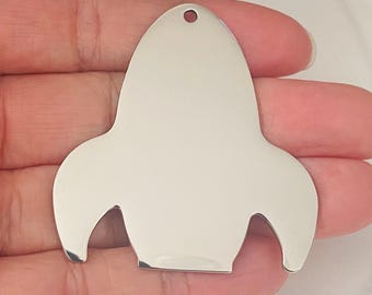 Mirrored Stainless Steel Rocket Ship Charm (48mm x 50mm)