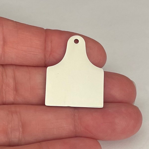 Large Stainless steel Ear tag charm-mirrored finish on both sides-Measures 22mm x 28mm
