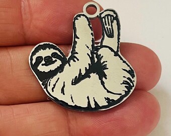 Large Stainless Steel Sloth Charm, Mirrored Back (30mm)