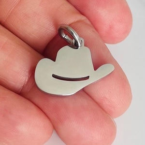 Stainless steel Cowboy/Cowgirl hat charm-mirrored finish on both sides-Measures 20mm x 16mm-comes with jump ring