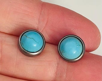 Western set of 2 Conchos with Rivets, Faux turquoise concho set