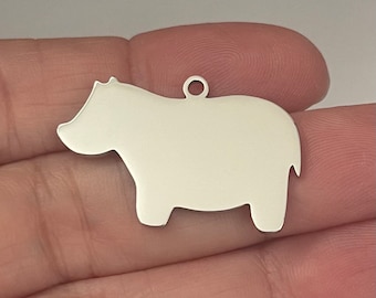 Stainless Steel Hippo Charm – Mirrored Finish, 31mm