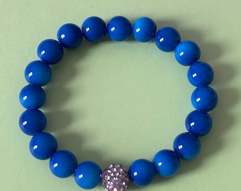 Indigo Royal Blue Purple Lavender Sparkle Rhinestone Glass Beads Stretch BRACELET vacation holiday date night concert party birthday