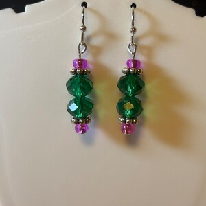Emerald Green glass crystal and Fuchsia Pink sparkle Bead EARRINGS shiny elegant fancy party new year gala concert wedding vacation handmade
