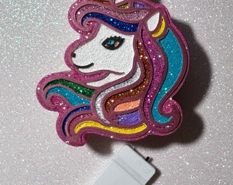 SKYLAR l'unicorno LUCE NOTTURNA fatta a mano per andare a letto, notte, campeggio, cameretta dei bambini, all'aperto, magica, glitterata, scintillante, cartone animato, per bambini, ragazze, adolescenti