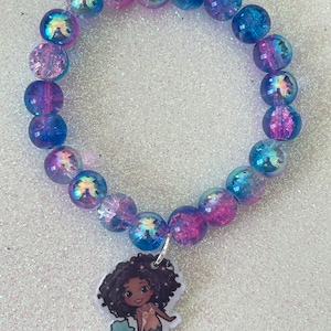 Kids Girls Children Black Mermaid Cartoon Resin Charm Glass Beads BRACELET school vacation beach holiday birthday gift friendship