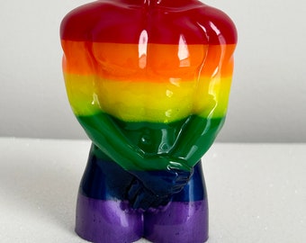 Statuetta in resina PRIDE Man, epossidica, fatta a mano, body art maschile, decorazione per casa e ufficio, fermacarte arcobaleno LGBT
