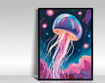 Bioluminescent Jellyfish Print: Deep Sea Ocean Art (Digital Download)