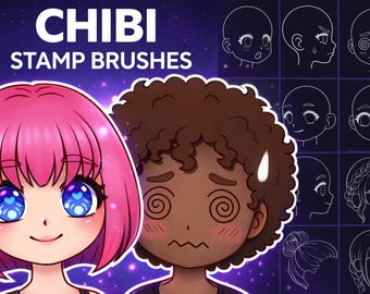 20 Procreate Chibi Emote Brushes – Chibi Faces + Hairstyles | Character ...