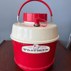 Vintage Red and White Poloron Thermex Picnic Jug Water Cooler One Gallon