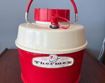 Vintage Red and White Poloron Thermex Picnic Jug Water Cooler One Gallon