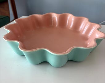 Vintage 1940’s Catalina Pottery Saguaro Turquoise and Pink 12” Dish