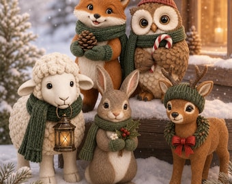 Cozy Holiday Animals Artist-Painted Miniature Set - Set of 5