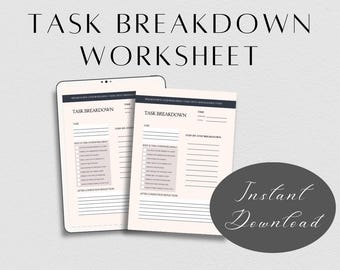 Task Breakdown Worksheet | ADHD Printable | Overcoming Overwhelm | Task Planning Sheet | Executive Dysfunction | Neurodivergent Productivity
