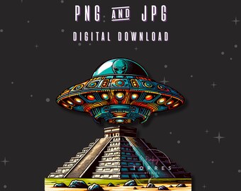 El Desembarco en Teotihuacan, ciencia ficción, PNG y JPG / Descarga digital
