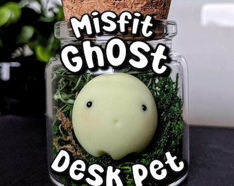 Glow-in-the-Dark Misfit Ghost Desk Pet: Polymer Clay Ghost Jar