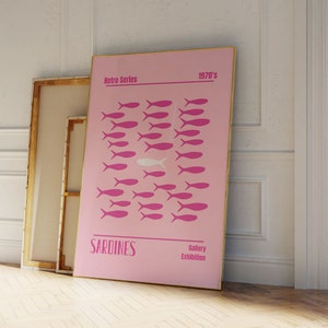 Pink Sardines Poster,Maximalist Wall Decor,Retro Wall Art,Fashion Prints,College Room decor,Preppy Poster,Y2k poster pink,Kitchen Poster