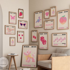Juego de 18 impresiones de arte de pared retro, decoración de dormitorio universitario, estilo preppy, juego holográfico de moda, póster de números de ángel abstractos retro y coloridos, impresión estética.