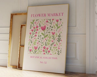 Stampa del mercato dei fiori, Arte murale floreale boho, Poster del mercato dei fiori, Stampa per soggiorno, Decorazione murale per camera da letto, Astratto moderno, Poster floreale rosa, Tulipano