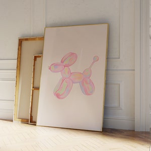 Retro Balloon Dog Wall Art,Printable Wall Art,Preppy Pink Bedroom Decor Teens,Posters for Dorm,Dorm Print,Vintage Pastel Print Pastel Print