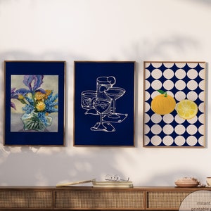Kitchen Poster Set of 3,Cocktail Prints,Classic Cocktail Wall Art,Minimalist Alcohol Prints,Bar Cart Decor,Digital Download PRINTABLE Floral