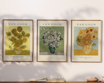 Van Gogh Print, Set of 3,Eclectic Gallery Wall Set,Vincent Van Gogh, Printable Wall Art,Van Gogh Exhibition Poster,Vintage Floral Print
