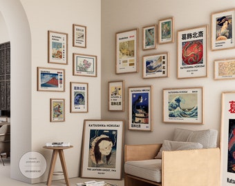 Japanese Exhibition Set of 18,Katsushika Hokusai,Woodblock Art Prints,Japanese Wall Art,Museum Poster Set,Katsushika Hokusai Art Collection