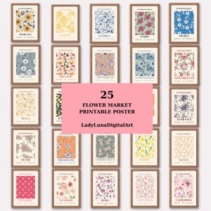 Flower Market Poster Set of 25, Flower Market Print, Gallery Wall Art, Digital Download, Floral Wall Art, Home Decor, Flower Market Wall Set