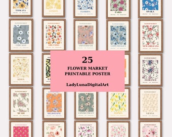 Flower Market Poster Set of 25, Flower Market Print, Gallery Wall Art, Digital Download, Floral Wall Art, Home Decor, Flower Market Wall Set