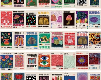 Lot de 40 oeuvres d'art murales Yayoi Kusama, téléchargement numérique Yayoi Kusama, ensemble d'affiches de musée, affiche d'exposition, affiche japonaise, art mural japonais