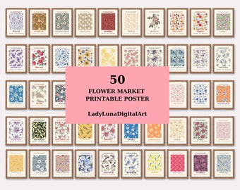Flower Market Poster Set of 50, Mega Bundle Flower Market for Living Room, Flower Market Print Set with Famous City Name, Digital Download