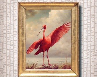 Esplendor de plumaje / Ibis escarlata, ibis rojo, arte ibis, pintura ibis, pájaro ibis, arte de aves, pintura de aves, pájaro rojo, tropical