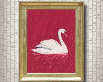Ethereal Dance White Swan / arte del cisne blanco, pintura de cisne blanco, estampado de cisne blanco, arte de pared minimalista, dibujo a lápiz, decoración estética de la habitación