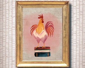 Scholarly Rooster | rooster painting, rooster art, rooster print, rooster wall art, farmhouse décor, modern farmhouse, modern art