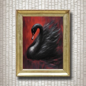 Sable Serenity | black swan painting, black swan print, black swan art, black swan poster, bird prints, dark art, modern abstract art