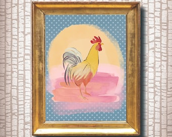 Sunrise Serenade | rooster art, rooster painting, rooster wall art, art prints, farmhouse wall art, kitchen wall decor, eclectic wall art