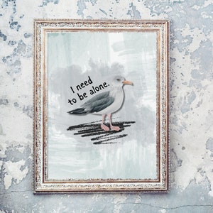 Little Seagull - I Need to be Alone, Seagull Art, Bird Art, Eclectic Wall Art, Modern Art, Abstract Art
