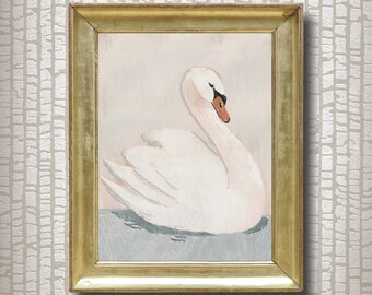 Lunar Reflections | white swan, swan art, swan painting, swan lake, bird art, bird drawing, pencil drawing, aesthetic room décor, eclectic