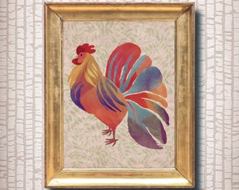 Baroque Rooster | rooster painting, rooster art, rooster print, rooster wall art, farmhouse decor, modern art, colorful wall art, maximalist