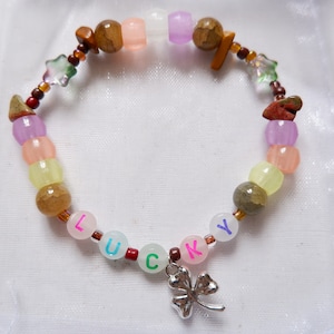 Glow in the Dark Lucky Charm Bracelet Clover Charm Gift for Her Kandi UV Bracelet