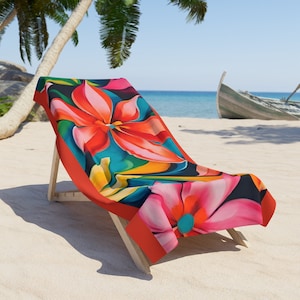 Blumenparadies Strandtuch Blumenstrandtuch, Geburtstagsgeschenk, Strandliebhabergeschenk, Sommerurlaub, einzigartiges Geschenk, Strandtuch