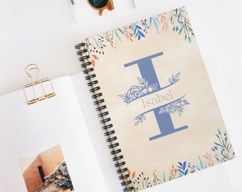 Floral Monogrammed Notebook, Blue Gift for Her, Letter Notebook, Personalized  Name Notebook, Custom Notebook, Personalized Initial Notebook