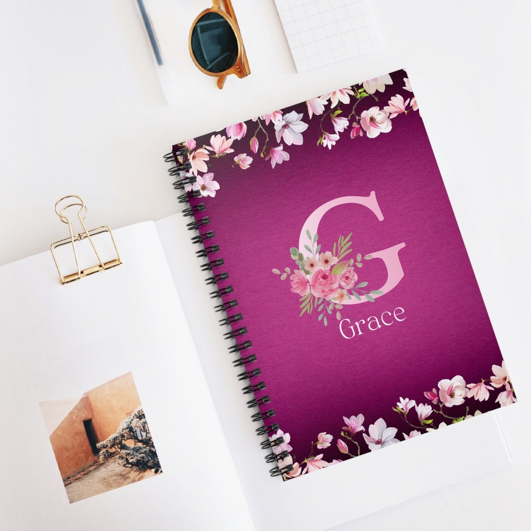 Floral Monogrammed Notebook, Pink Gift for Her, Letter Notebook ...