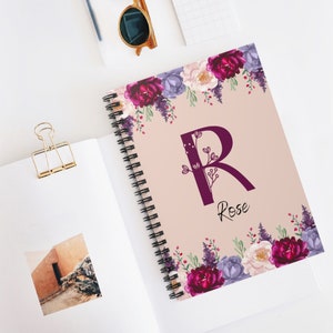 Cuaderno con monograma floral, regalo beige para ella, cuaderno con letras, cuaderno con nombre personalizado, cuaderno personalizado, inicial personalizada