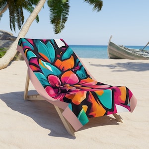 Blumenparadies Strandtuch Blumenstrandtuch, Geburtstagsgeschenk, Strandliebhabergeschenk, Sommerurlaub, einzigartiges Geschenk, Strandtuch