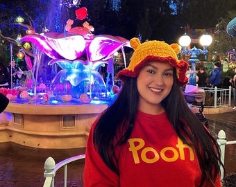 Pooh Bear Crochet Fluffy Bucket hat