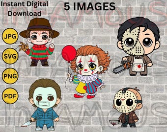 Chibi Horror Clip Art – Cute Halloween Movie Inspired Characters | Digital Download