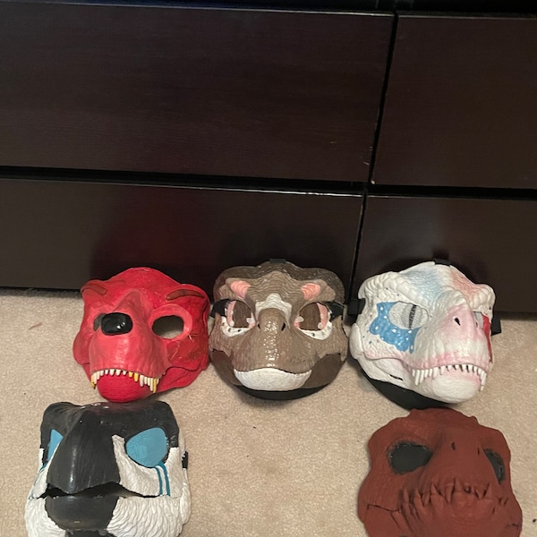 5 handbeschilderde dinomaskers! Allemaal uniek en handgemaakt. LQ-MD harige fursuit-maskers