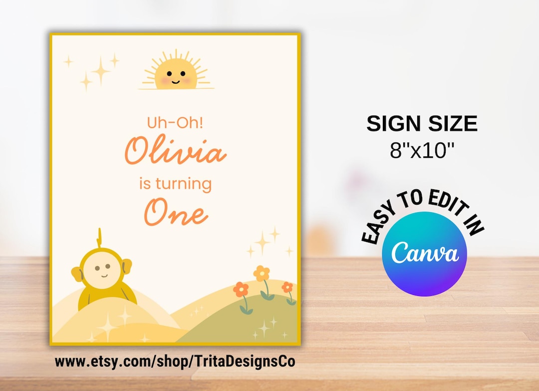 Tubby-inspired Yellow Uh-oh First Birthday Sign (digital Download) - Etsy